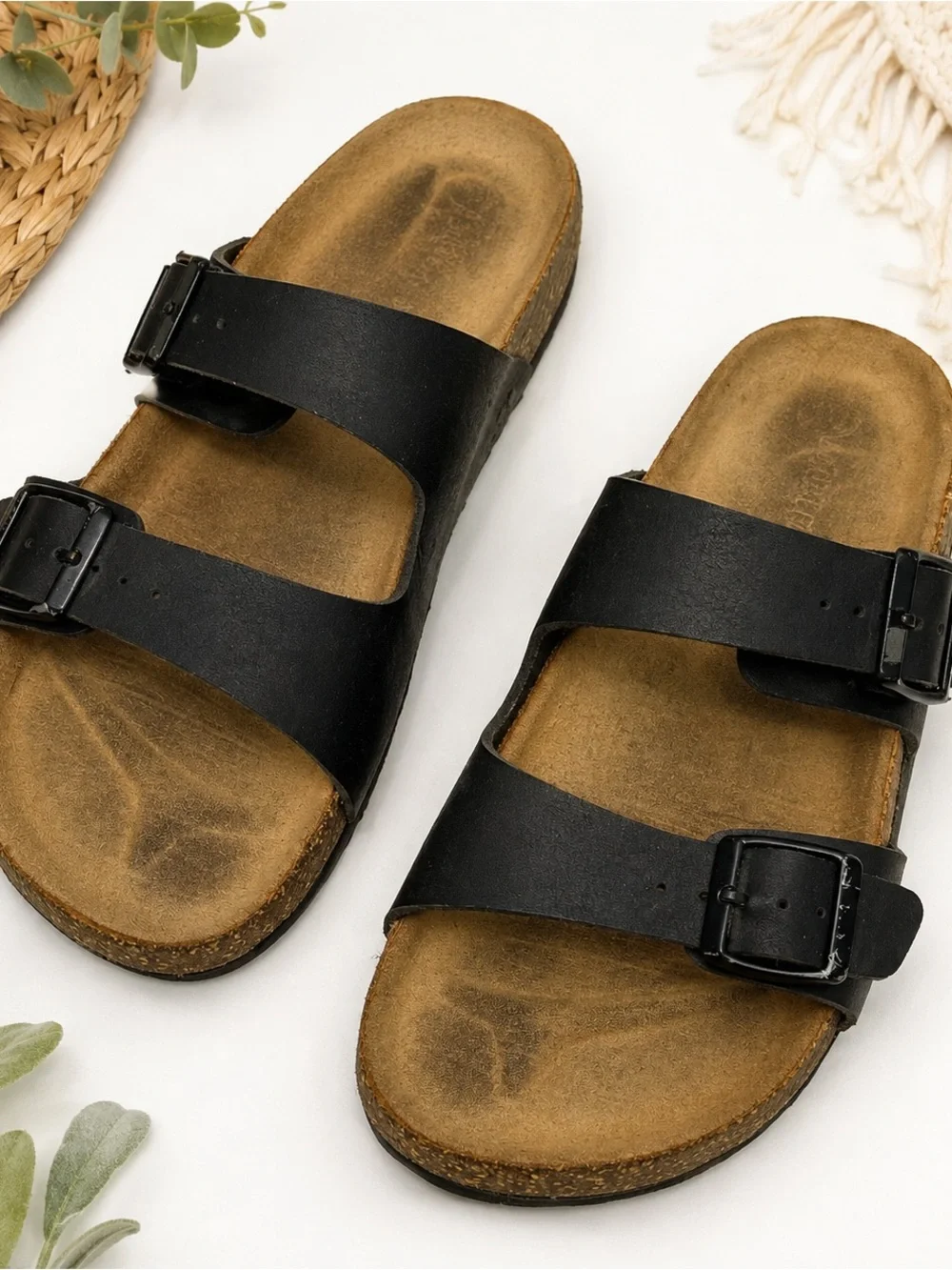 Cat & Jack Black Double Buckle Comfort Slide Sandals Kids Size 1